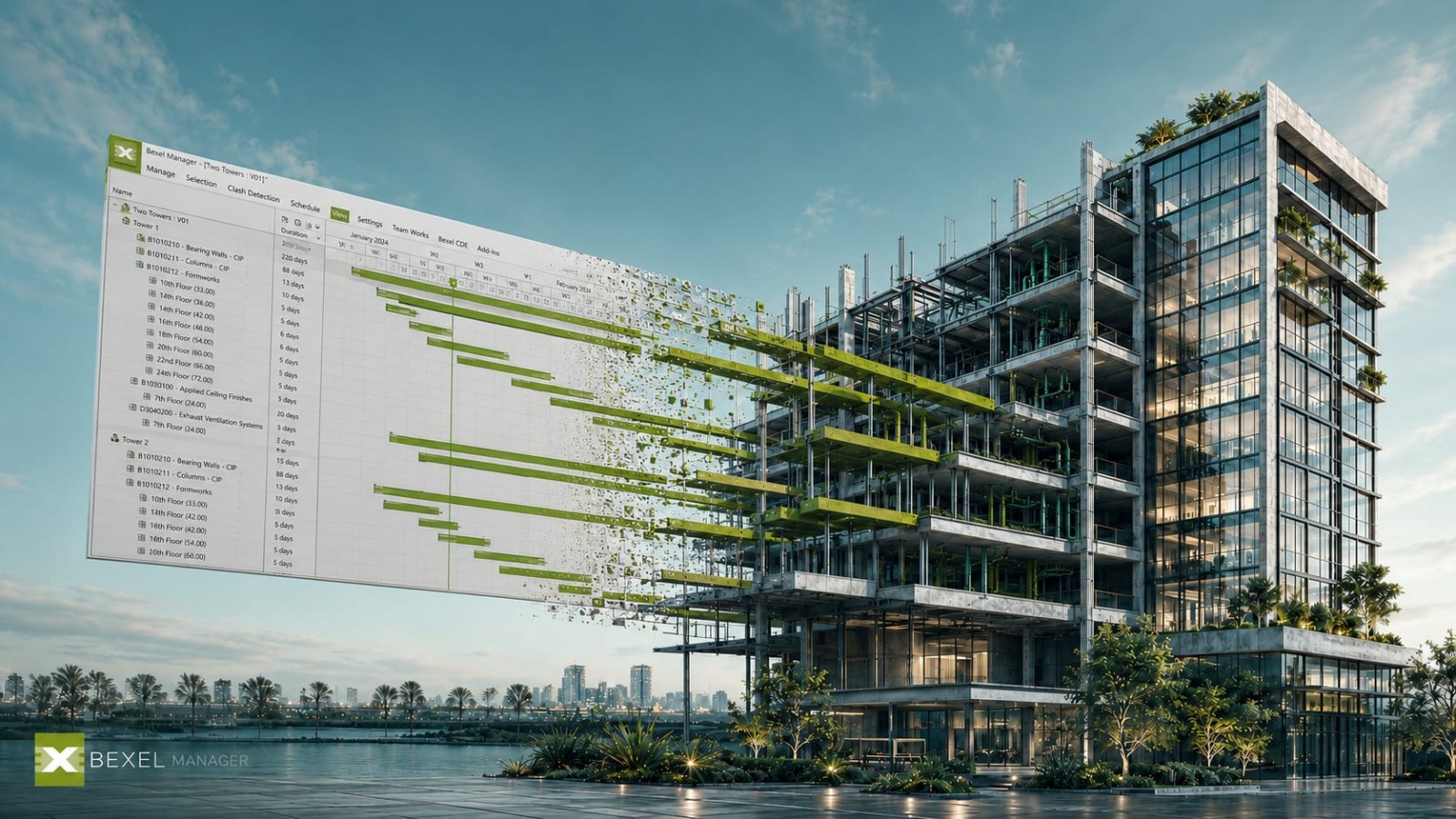 BEXEL Manager connecting the construction schedule with a building's BIM model